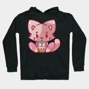 Cat bubble tea kawaii cute adorable chibi hand painted Hoodie